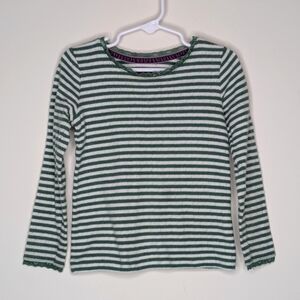 Mini Boden Green Stripe Pointelle Shirt 3/4